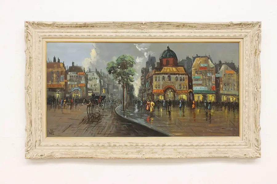 Photo of Paris Evening Scene Vintage Original Oil Painting, Bentz 48"
