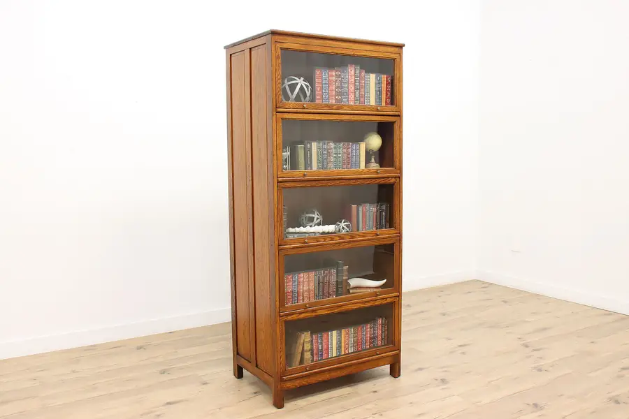 Photo of Oak Double Side 10 Section Antique Bookcase Display Cabinet