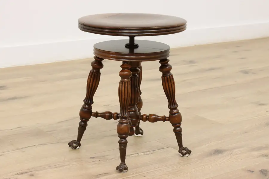 Photo of Victorian Antique Swivel Piano Organ Stool, Glass Ball Feet