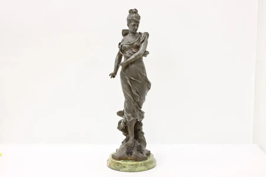 Photo of French Antique Sculpture Woman & Butterflies Statue, Tairo