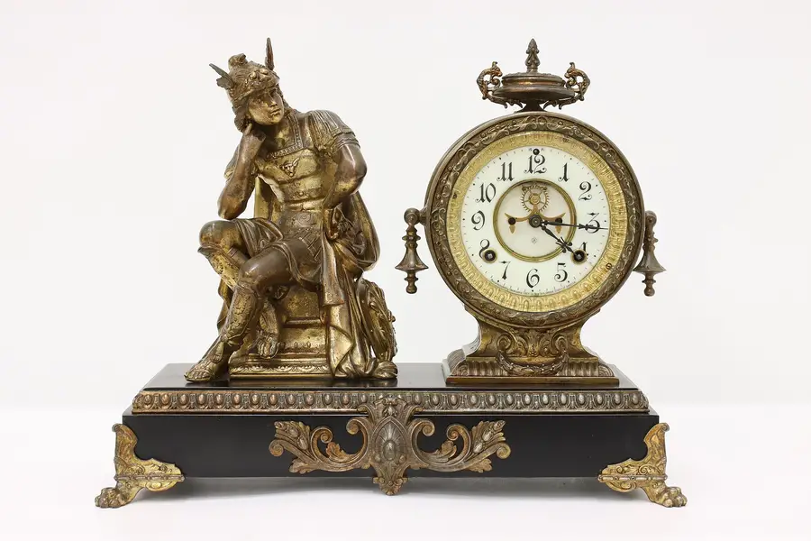 Photo of Mercury God Antique Porcelain Dial Mantel Clock, Ansonia