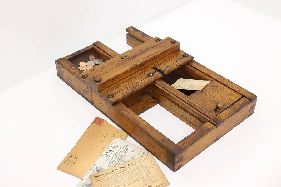 Photo of Oak Antique Sliding Movie Ticket & Money Exchange Drawer