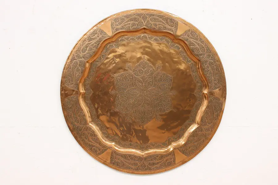 Photo of Turkish Vintage 36" Engraved Copper Banquet Serving Tray