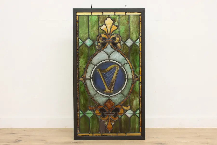 Photo of Harp Architectural Salvage Antique 52" Stained Glass Window