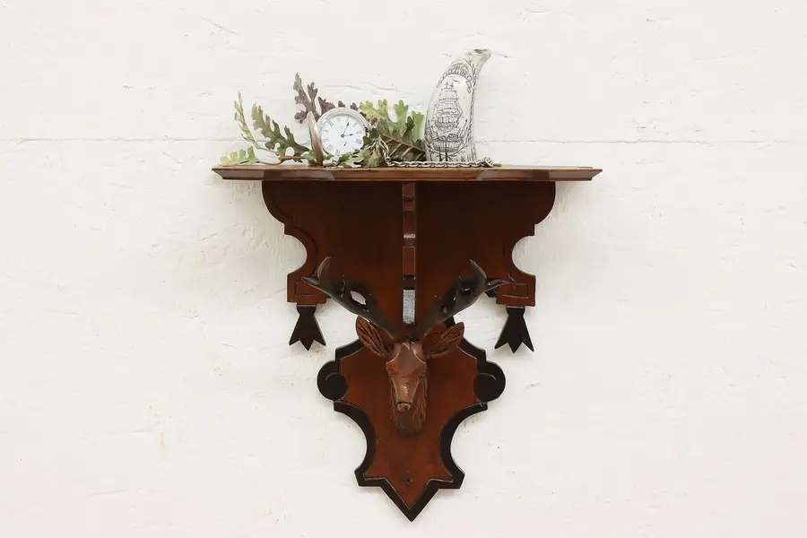 Photo of Farmhouse Victorian Antique Carved Deer Head Wall Shelf