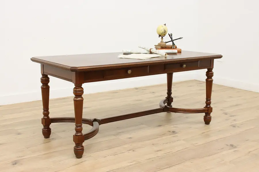 Photo of English Tudor Vintage Walnut Library Table Office Desk