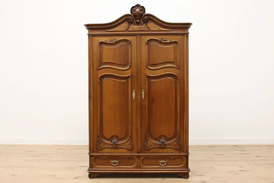 Photo of French Carved Walnut Antique Armoire, Closet, Wardrobe