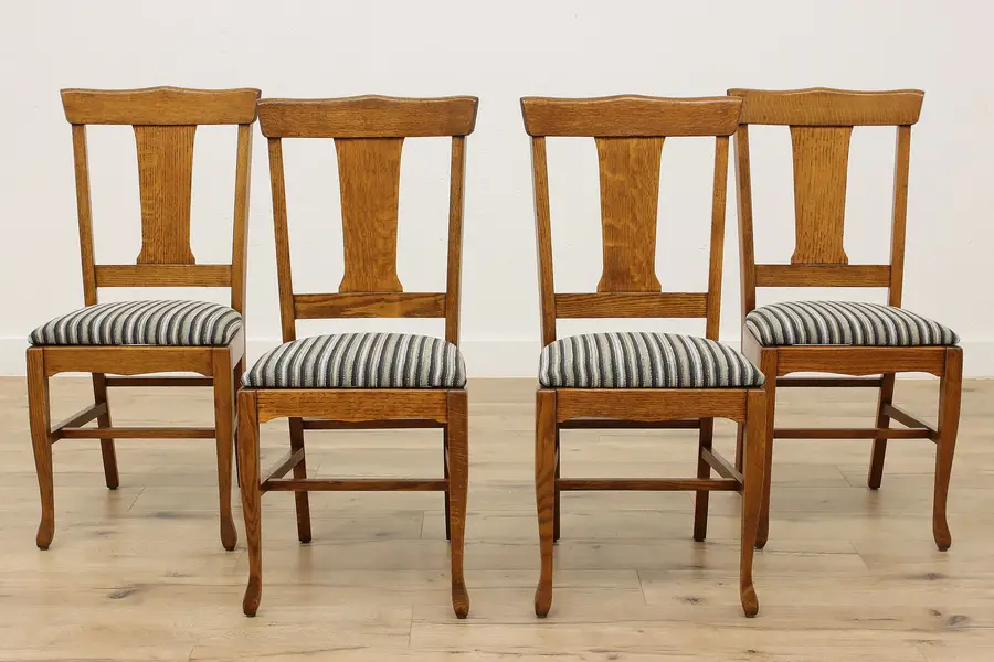 Photo of Set of 4 Oak Farmhouse Antique Dining Chairs, New Upholstery