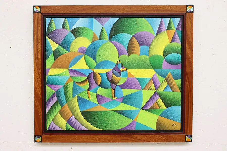 Photo of Colorful Dog Vintage Original Acrylic Painting Bodden 28.5"