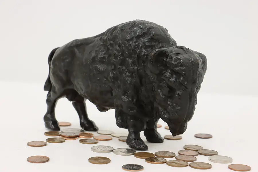 Photo of Farmhouse Antique Cast Iron Buffalo Sculpture Coin Bank