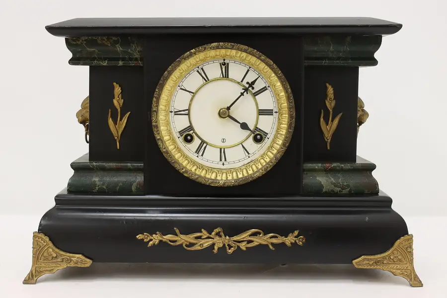 Photo of Victorian Antique Mantel Clock, Lion Heads, Waterbury