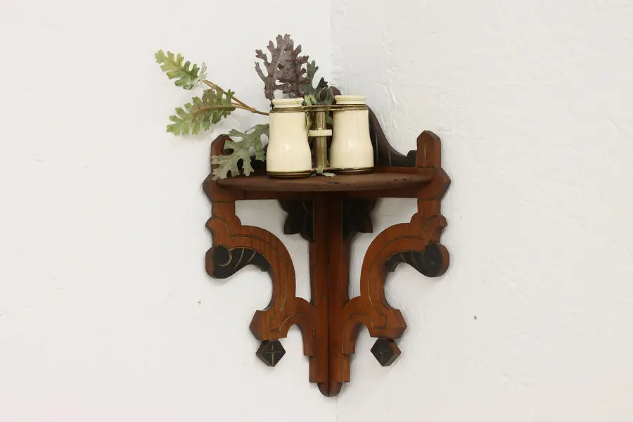 Photo of Victorian Farmhouse Antique Carved Mahogany Corner Shelf