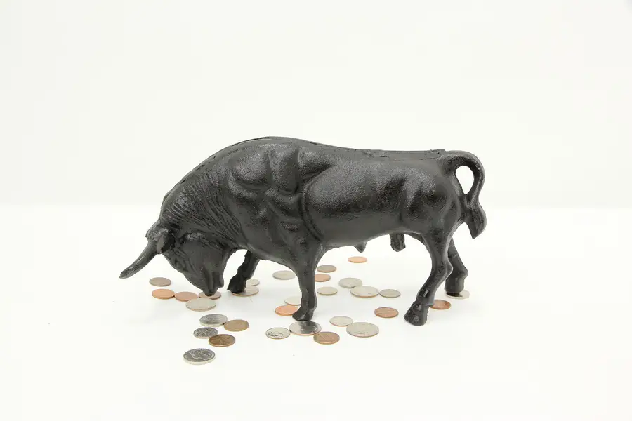 Photo of Farmhouse Antique Cast Iron Bull Coin Bank