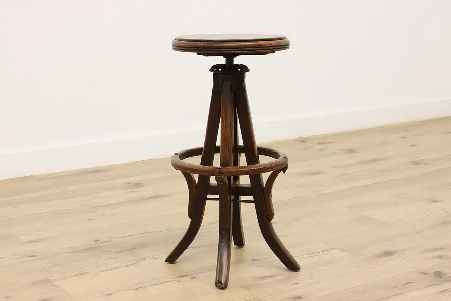 Photo of Industrial Antique Oak Swivel Architect Drafting Stool
