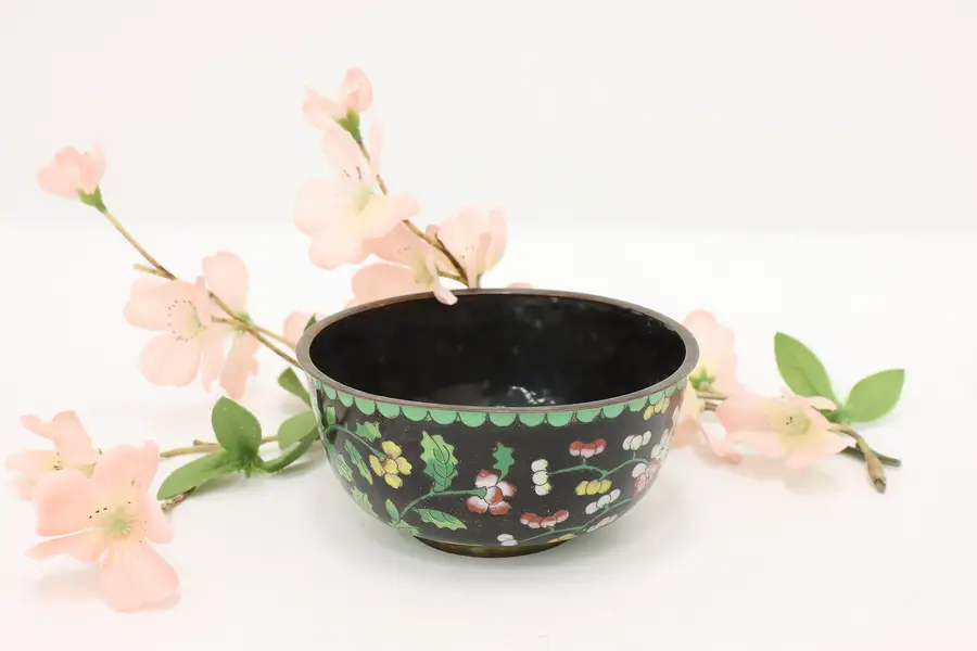 Photo of Chinese Cloisonne Vintage Inlaid Enamel Bowl, Flowers