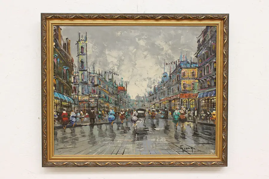 Photo of Parisian Street Vintage Original Oil Painting, Giorgi 23"
