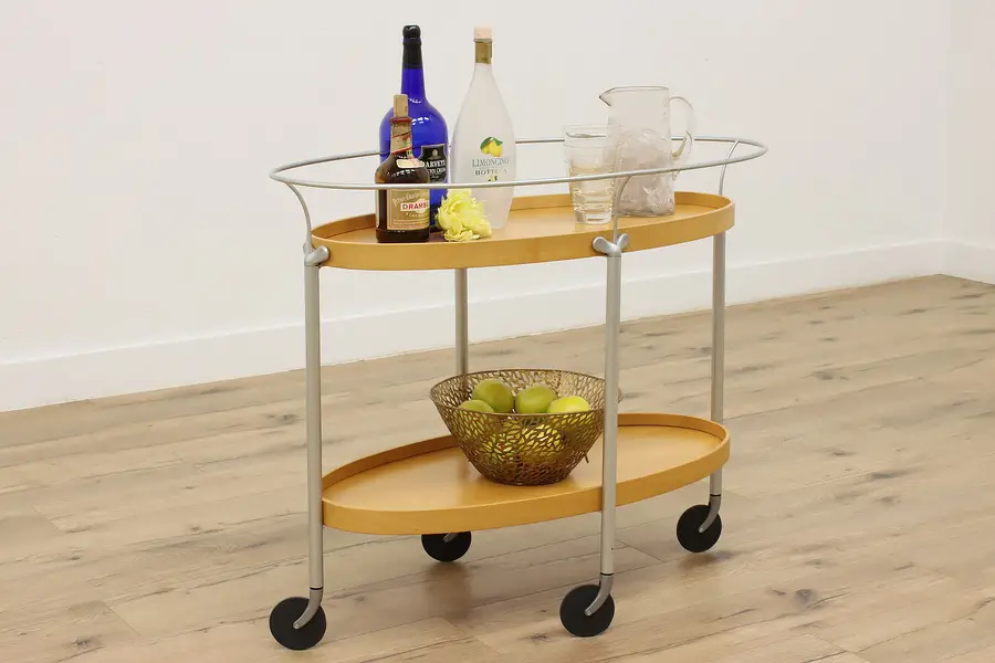 Photo of Midcentury Modern Design Oval Vintage Rolling Bar, Tea Cart