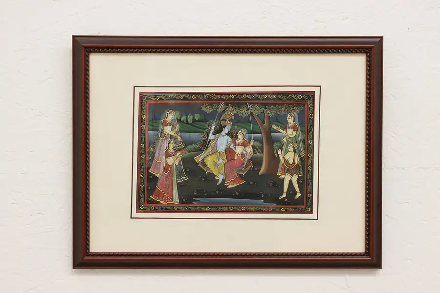 Photo of Indian Gods Vintage Original Watercolor Painting 19.5"