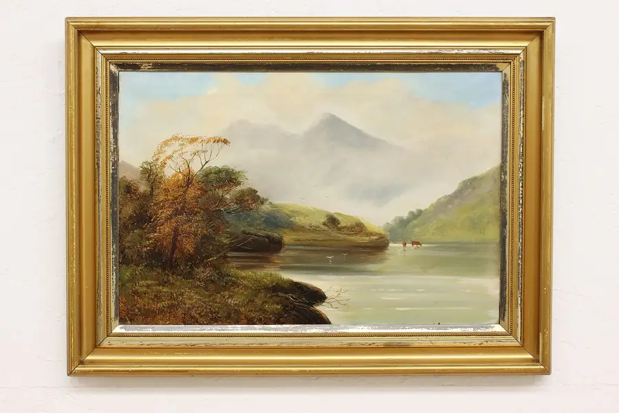 Photo of Snowdon Mountain Wales Antique Original Oil Painting 30.5"