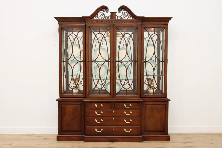 Photo of Mahogany Vintage Lit Breakfront China Cabinet, Thomasville
