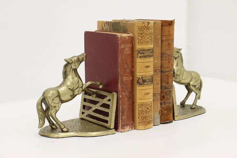 Photo of Pair of Farmhouse Vintage Brass Jumping Horse Bookends
