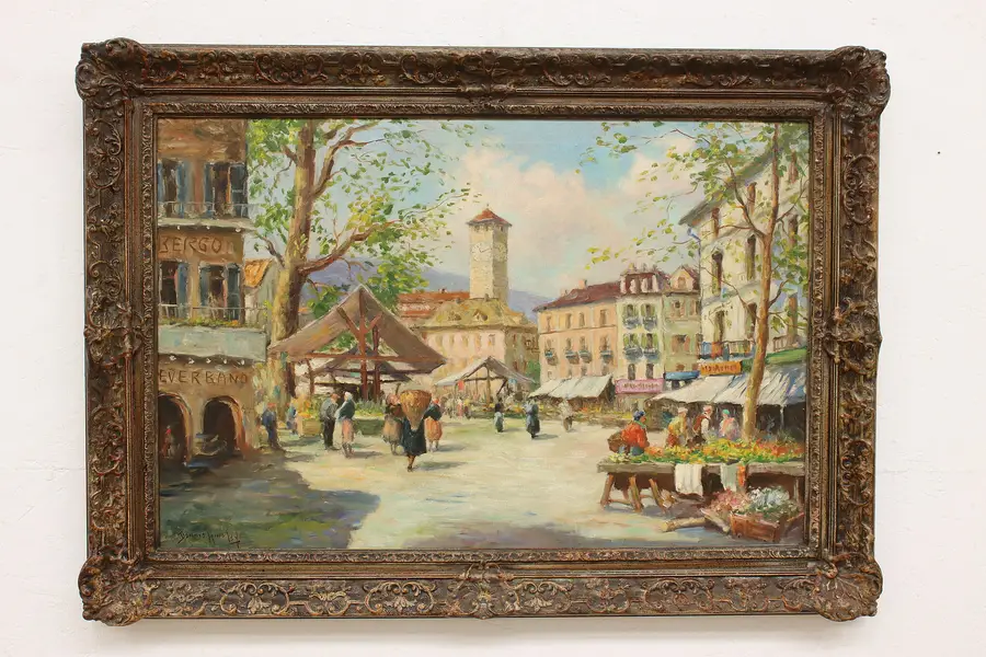 Photo of City Center Market Vintage Original Oil Painting Ainsley 43"
