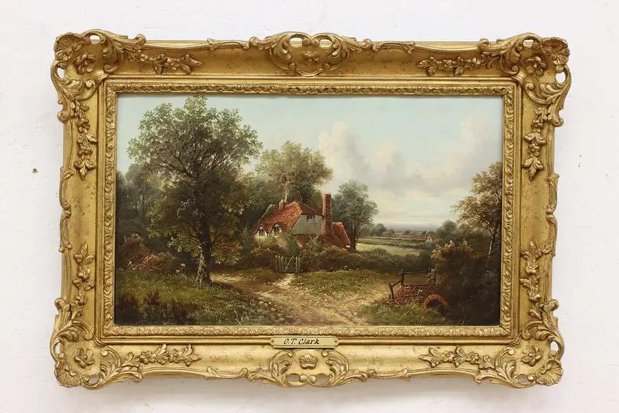 Photo of Countryside Cottage Antique Original Oil Painting, Clark 26"