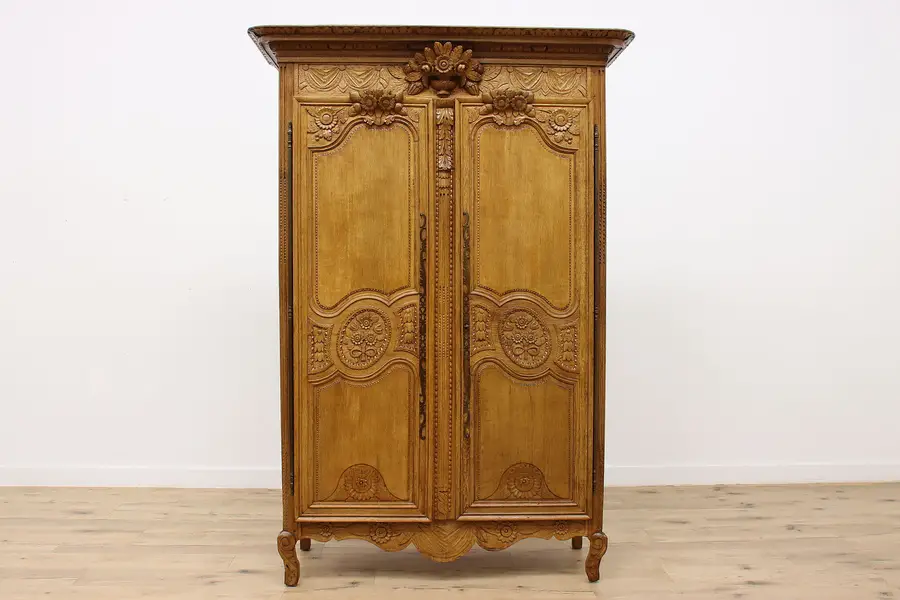 Photo of French 1780s Antique Carved Oak Armoire Wardrobe, Closet