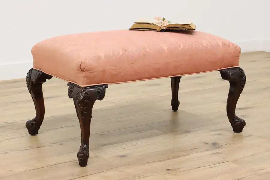 Photo of Georgian Design Antique Carved Mahogany Bench or Ottoman