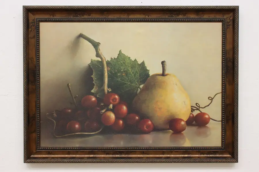 Photo of Still Life of Pear & Grapes Vintage Original Oil Painting 49"
