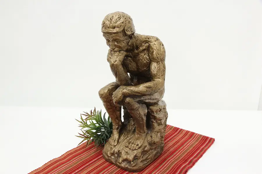 Photo of The Thinker Statue Vintage Composite Sculpture after Rodin