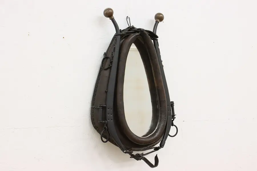 Photo of Leather Horse Yoke Antique Wall Hanging Mirror