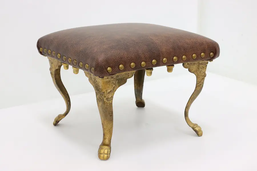 Photo of Victorian Antique Cast Iron & Leather Footstool