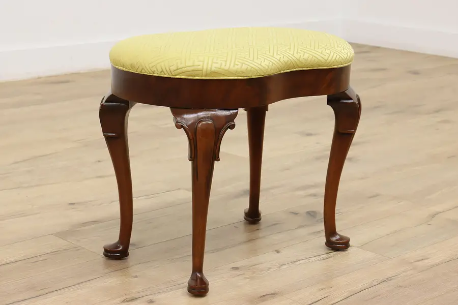 Photo of Georgian Vintage Kidney Shape Upholstered Footstool or Bench