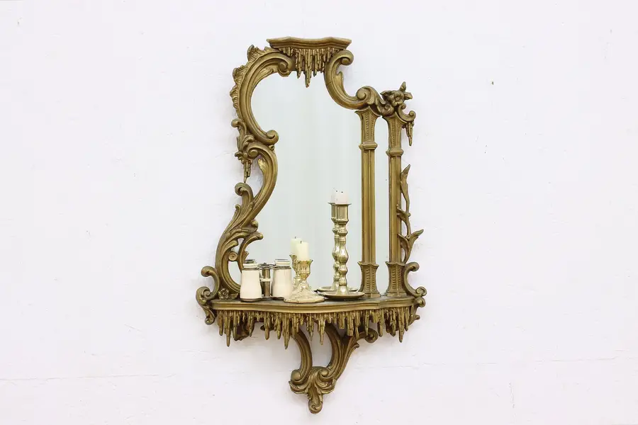 Photo of Italian Antique Gilt Stalactite Wall Shelf & Mirror
