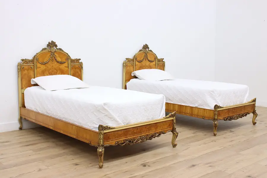 Photo of Pair of French Design Vintage Satinwood Twin Beds, Romweber