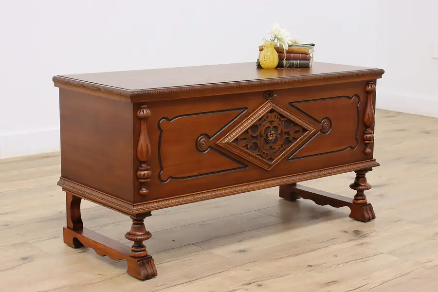 Photo of Roos Antique Tudor Design Cedar Blanket Chest or Trunk