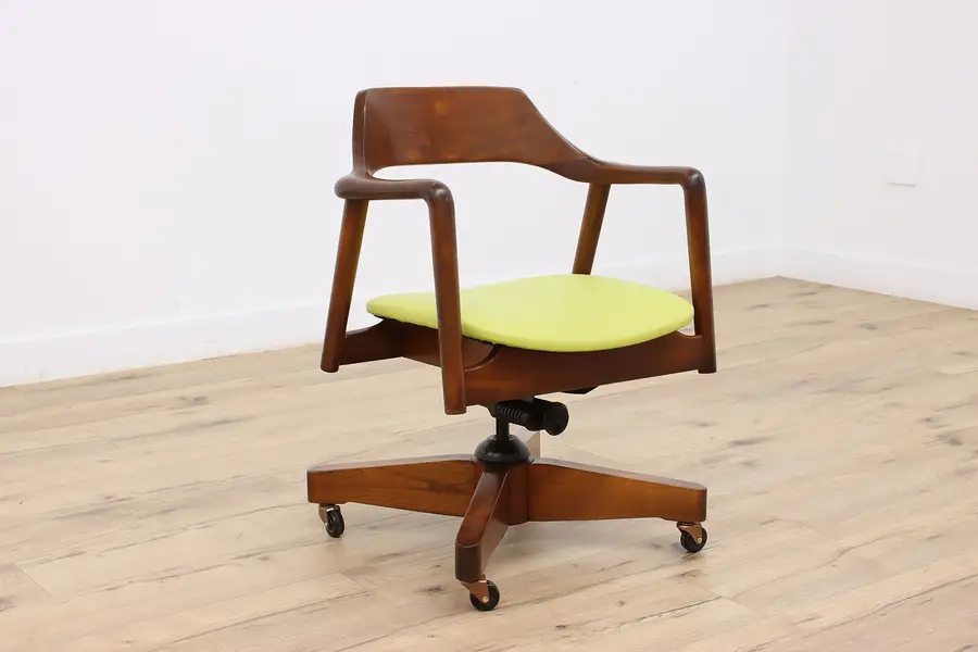 Photo of Midcentury Modern Vintage Swivel Desk Chair Leather Gunlocke