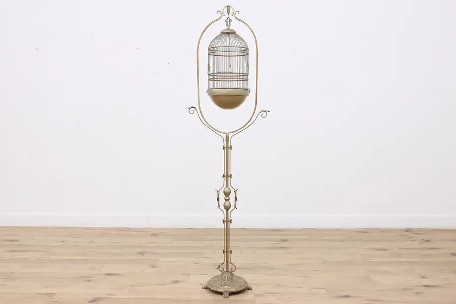 Photo of Victorian Antique Gilt Iron Bird Cage & Stand