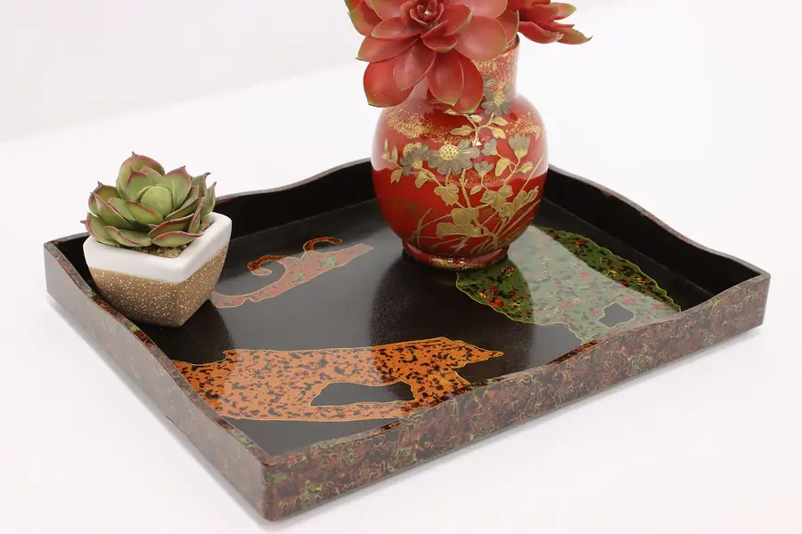 Photo of Japanese Traditional Vintage Tsugaru Nuri Lacquerware Tray