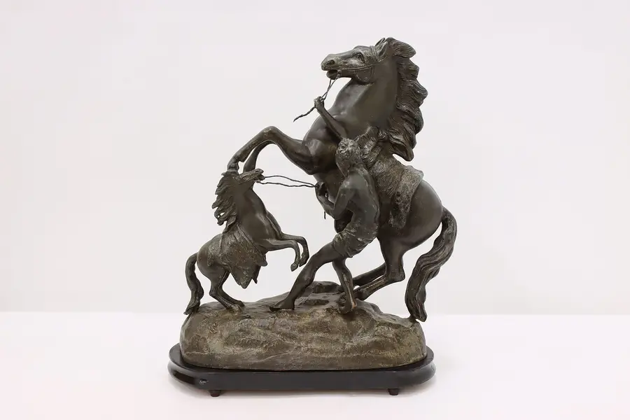 Photo of Victorian Antique Spelter Sculpture Wild Horses Statue