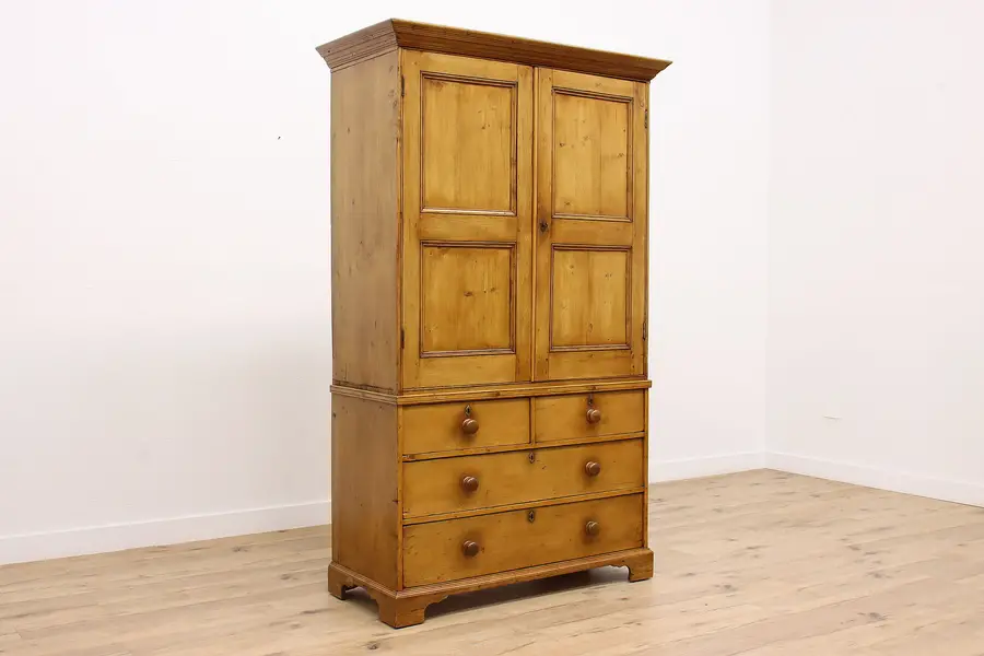 Photo of Farmhouse Antique Pine Armoire, Wardrobe, Linen Press Closet