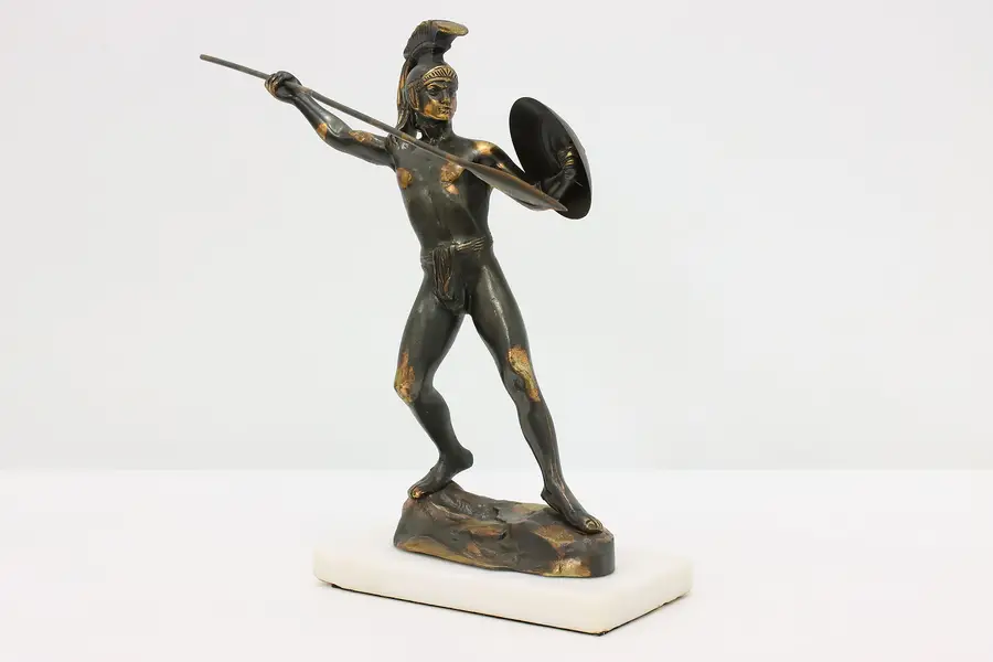 Photo of Greek Warrior Statue Antique Sculpture Marble Base