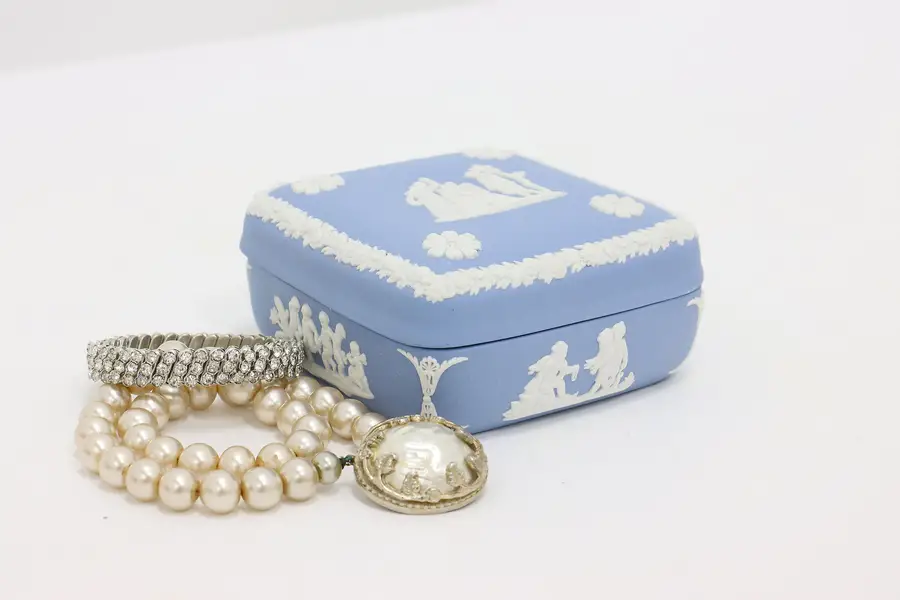 Photo of Wedgwood Vintage Blue Jasperware Trinket or Jewelry Box