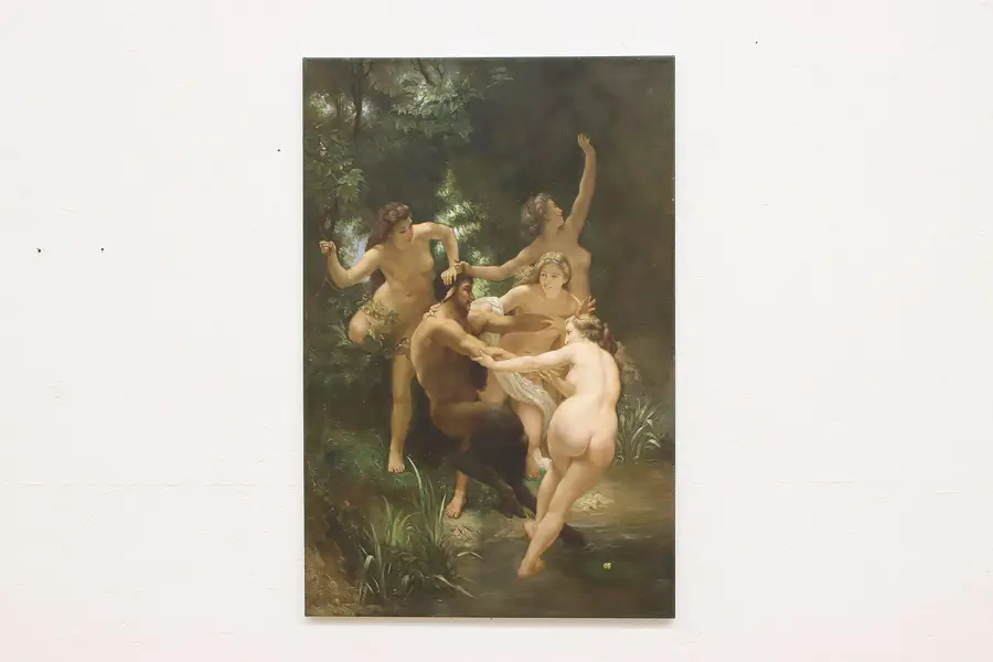 Photo of Nymphs & Satyr Vintage Oil Painting after Bouguereau 35.5"