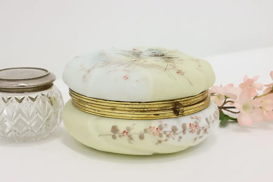 Photo of Victorian Antique Painted Flowers Jewelry Jar, Wave Crest