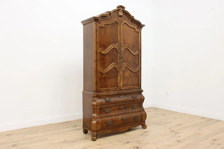 Photo of Bombe Vintage Lit China Display or Back Bar Cabinet, Henredon