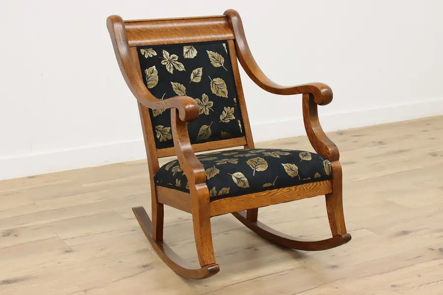 Photo of Empire Design Antique Oak Rocking Armchair, New Upholstery