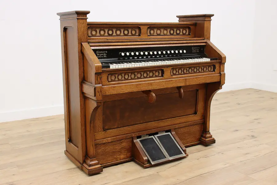 Photo of Victorian Antique Rebuilt Oak Reed Pump Organ, Hinners Pekin