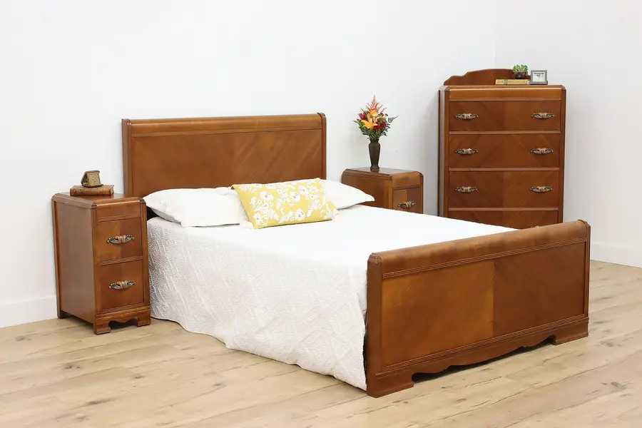 Photo of Art Deco Waterfall Vintage 4 Pc. Bedroom Set, Full Size Bed